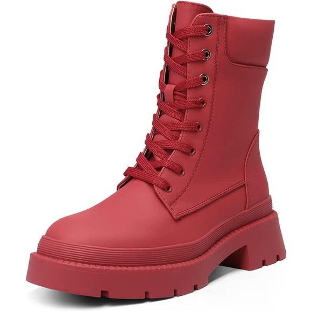 Women's Platform Chelsea Combat Boots Lace Up Lug Sole Ankle Booties Shoes